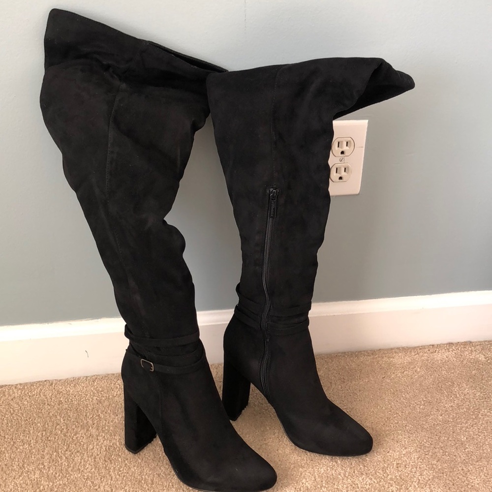 Black suede knee high boots